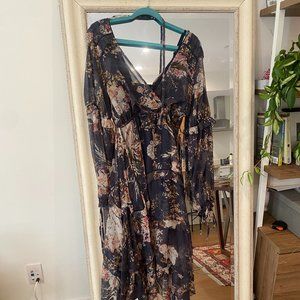ASOS, sheer and cotton flowy purple and pink floral dress,